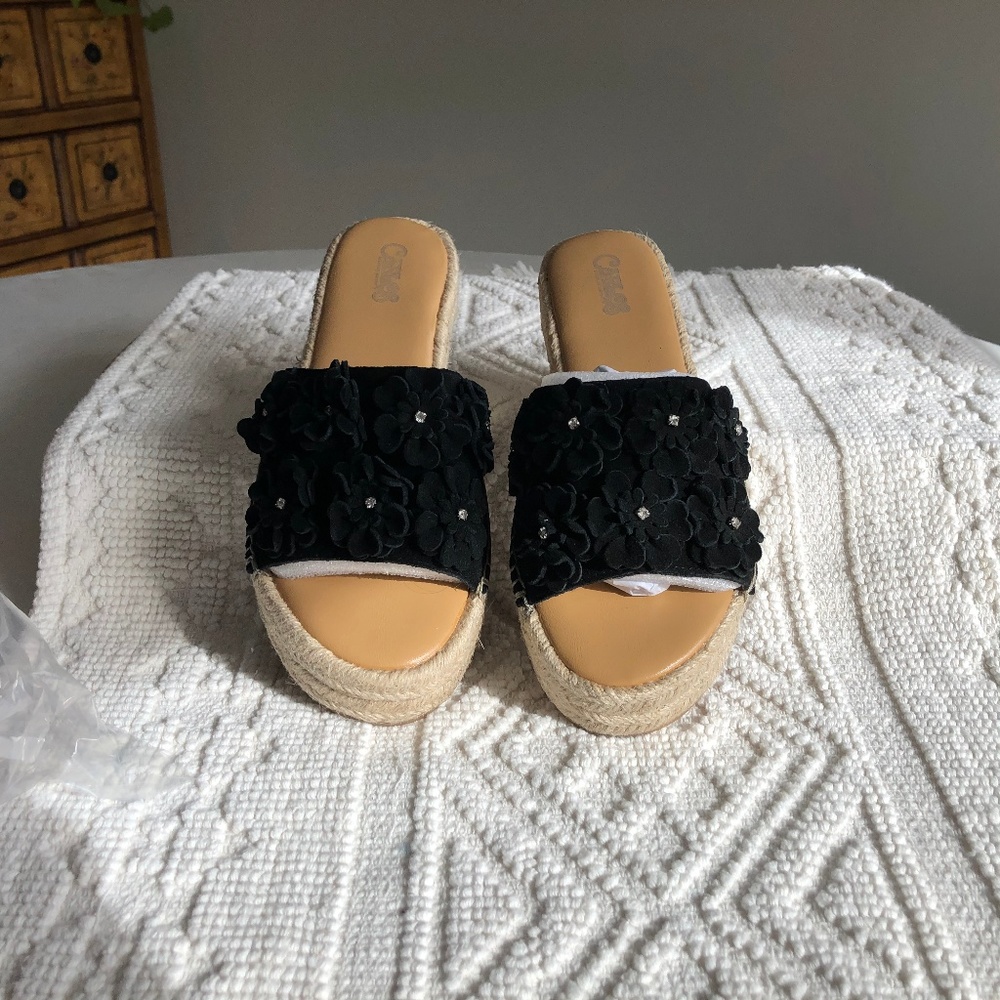 NIB Carlos Chandler Black Espadrille Slides Size 9